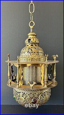 Antique Brass Lantern Middle Eastern Pierced Brass Hanging Lamp Ottoman Turkish