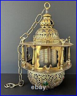 Antique Brass Lantern Middle Eastern Pierced Brass Hanging Lamp Ottoman Turkish