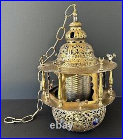 Antique Brass Lantern Middle Eastern Pierced Brass Hanging Lamp Ottoman Turkish