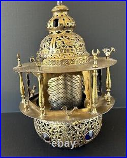 Antique Brass Lantern Middle Eastern Pierced Brass Hanging Lamp Ottoman Turkish