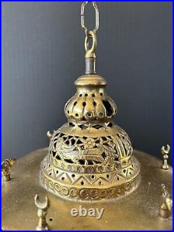 Antique Brass Lantern Middle Eastern Pierced Brass Hanging Lamp Ottoman Turkish