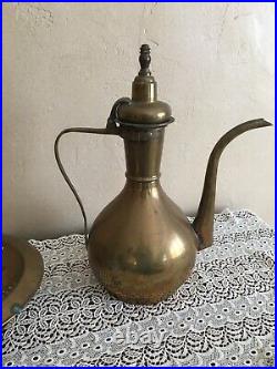 Antique Brass Set Ottoman Ewer Ablution Basin Washtub Pitcher Islamic Turkish
