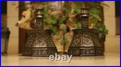 Antique Brass silver inlay Candlestick Islamic Mamluk Handcrafted Candle Holder