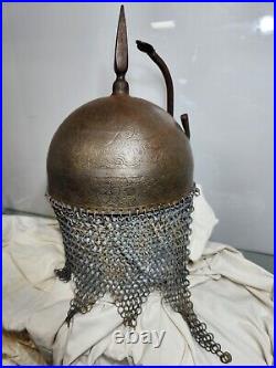 Antique Ceremonial Islamic Persian Qajar Helmet Engraved Antique Reproduction