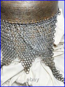 Antique Ceremonial Islamic Persian Qajar Helmet Engraved Antique Reproduction