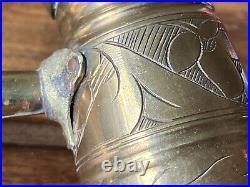 Antique Cezve Copper Tin Brass Turkish Coffee Pot With Handle Hinge LID Bird