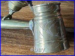 Antique Cezve Copper Tin Brass Turkish Coffee Pot With Handle Hinge LID Bird