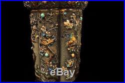 Antique Chinese Export Filigree Gilt Silver And Enamel Tea Caddy Box