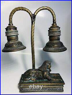 Antique Circa 1900 Islamic Damascus Mixed Metals Sphinx Lamp