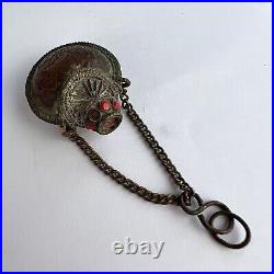 Antique Copper Coral Middle East Ethno Style Women's Jewelry Pendant Snuff Flask