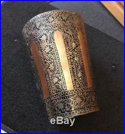 Antique Copper Silver Inlay Overlay Islamic Indian Bidri Bidriware Beaker Cup