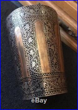 Antique Copper Silver Inlay Overlay Islamic Indian Bidri Bidriware Beaker Cup