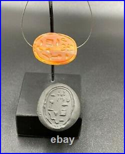 Antique Egypt Scarab Figure Inscription Text Seal Jewelry Amulet Carnelian Bead