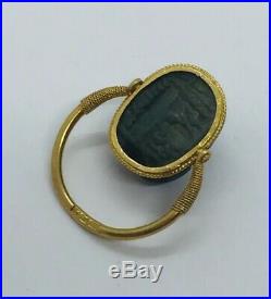 Antique Egyptian 18k Yellow Gold Ancient Scarab Swivel Ring Size 5.25