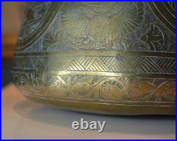 Antique Egyptian Middle East Brass Hand Etched Jardiniere Vessel Planter 1900