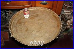 Antique Egyptian Middle Eastern Copper Brass Metal Serving Tray Engraved Figures