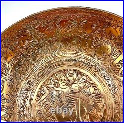 Antique Engraved Copper Bowl Hammered Stamped Middle Eastern South Asian Tinned