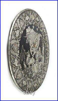 Antique Engraved Copper Silver Tone Middle Eastern Tray Plate Wall Decor