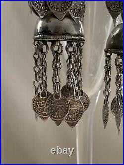 Antique Ersari Tekke Turkoman Afghan Silver Tribal dangle Earrings 19th Century