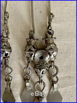 Antique Ersari Tekke Turkoman Turkmen Silver Tribal dangle Earrings 19th Century