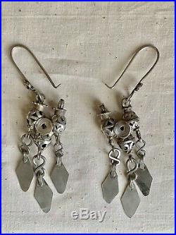 Antique Ersari Tekke Turkoman Turkmen Silver Tribal dangle Earrings 19th Century