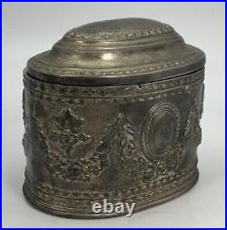 Antique Etched Silverplate Lidded Oval Jewellery Trinket Box Persian Eastern