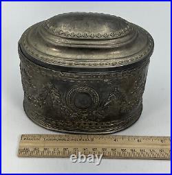 Antique Etched Silverplate Lidded Oval Jewellery Trinket Box Persian Eastern