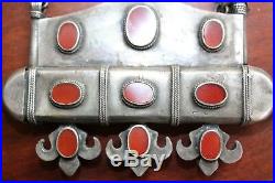 Antique Ethnic Silver Tumar Pendant & Chain Turkoman Ersari