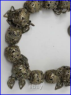 Antique Ethnic Sterling Silver Filigree Beads Granulation Necklace Yemen 19