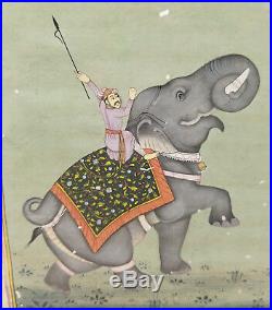 Antique Fine Persian Middle Eastern Indian Miniature Elephant Painting Book