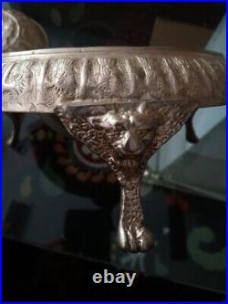 Antique Footed Brass Silvered Middle Eastern Caviar Server Handcrafted Vintage