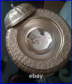 Antique Footed Brass Silvered Middle Eastern Caviar Server Handcrafted Vintage