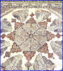 Antique Ghalamkar Table Cloth 45 X 45 Block Printed Pre-1950 Isfahan Esfahan