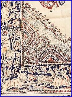 Antique Ghalamkar Table Cloth 45 X 45 Block Printed Pre-1950 Isfahan Esfahan