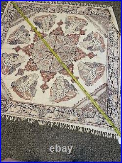 Antique Ghalamkar Table Cloth 45 X 45 Block Printed Pre-1950 Isfahan Esfahan