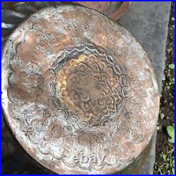 Antique Hammered Copper Middle Eastern Bowls With Etched Inscriptions FREE Ship