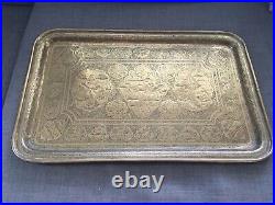 Antique Hand Chased Large Brass Tray Persian Middle Eastern