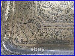 Antique Hand Chased Large Brass Tray Persian Middle Eastern