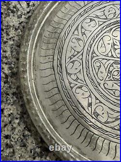 Antique Hand-Engraved Pewter Tray 19th/20th Century Middle Eastern Design