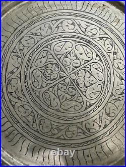 Antique Hand-Engraved Pewter Tray 19th/20th Century Middle Eastern Design