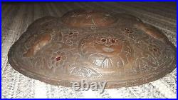 Antique Hand Forged Copper Indo-persian Shield Dahl Mughal India Arabic
