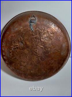 Antique Hand Tooled Middle Eastern Scenery Engraved Copper Dish Plate 1900
