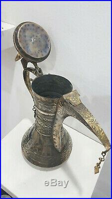 Antique Handmade Dallah Coffee Arab Islamic Gulf Pot Brass UAE Hight 39cm