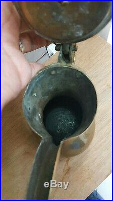 Antique Handmade Kassem Dallah Coffee Saudi Arabia Gulf Pot Brass 1353 H= 23 cm