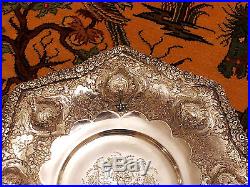 Antique Handmade Persian Esfahan Silver Octagonal Dish