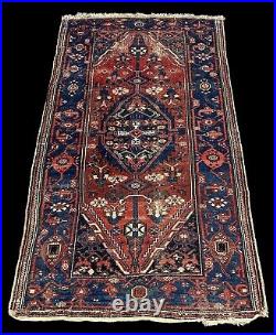 Antique Handmade Wool Rug Unique Middle Eastern Design Bold Colors 3'6 x 6'3