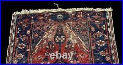 Antique Handmade Wool Rug Unique Middle Eastern Design Bold Colors 3'6 x 6'3