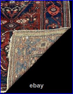 Antique Handmade Wool Rug Unique Middle Eastern Design Bold Colors 3'6 x 6'3