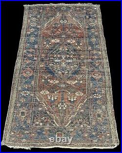 Antique Handmade Wool Rug Unique Middle Eastern Design Bold Colors 3'6 x 6'3