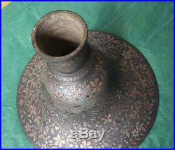 Antique Heavy Hookah Stand & Tray Indo Islamic Mughal Bidri Silver Inlay